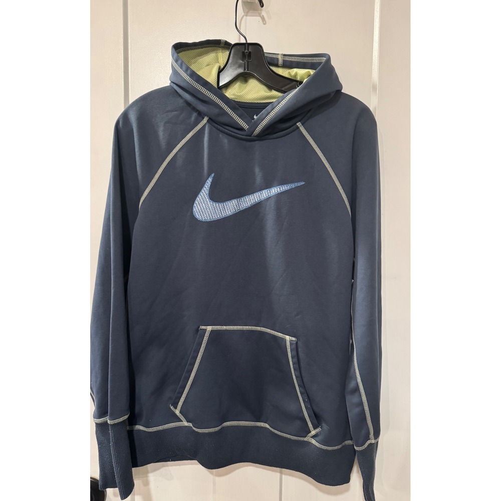 Nike Therma-Fit Navy Blue Hooded Hoodie Pullover Athletic Logo Size‎ L